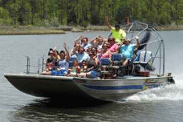 humans on an airboat